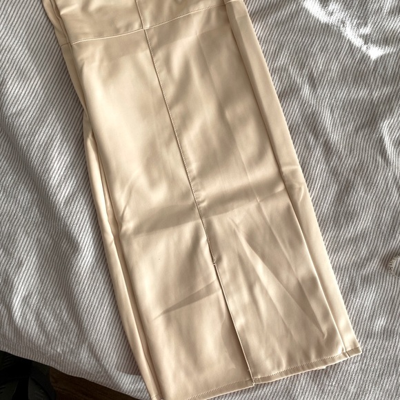 Cream Faux Leather Split Hem Trousers - Picture 12 of 15
